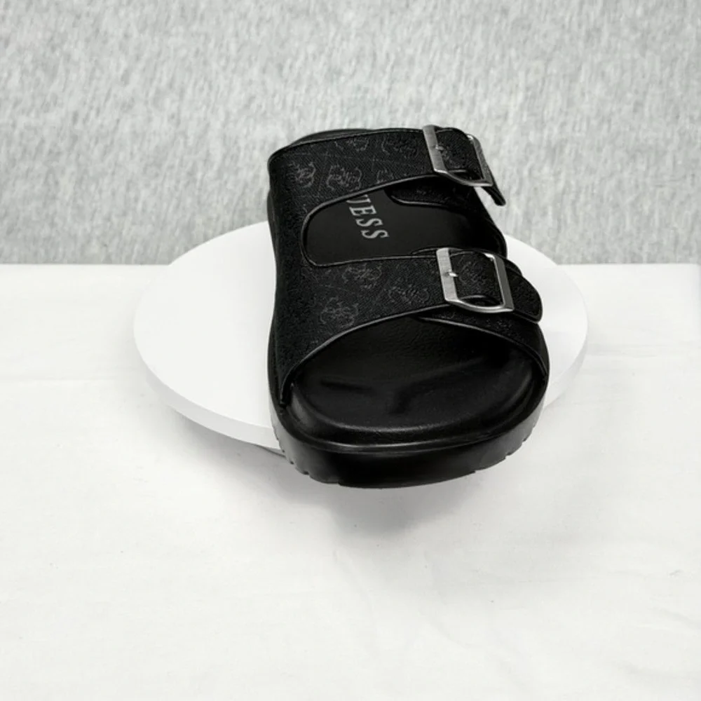 Guess‎ GMVerone Mens Slide Sandals Black Double Buckle Logo Strap Size 9 M